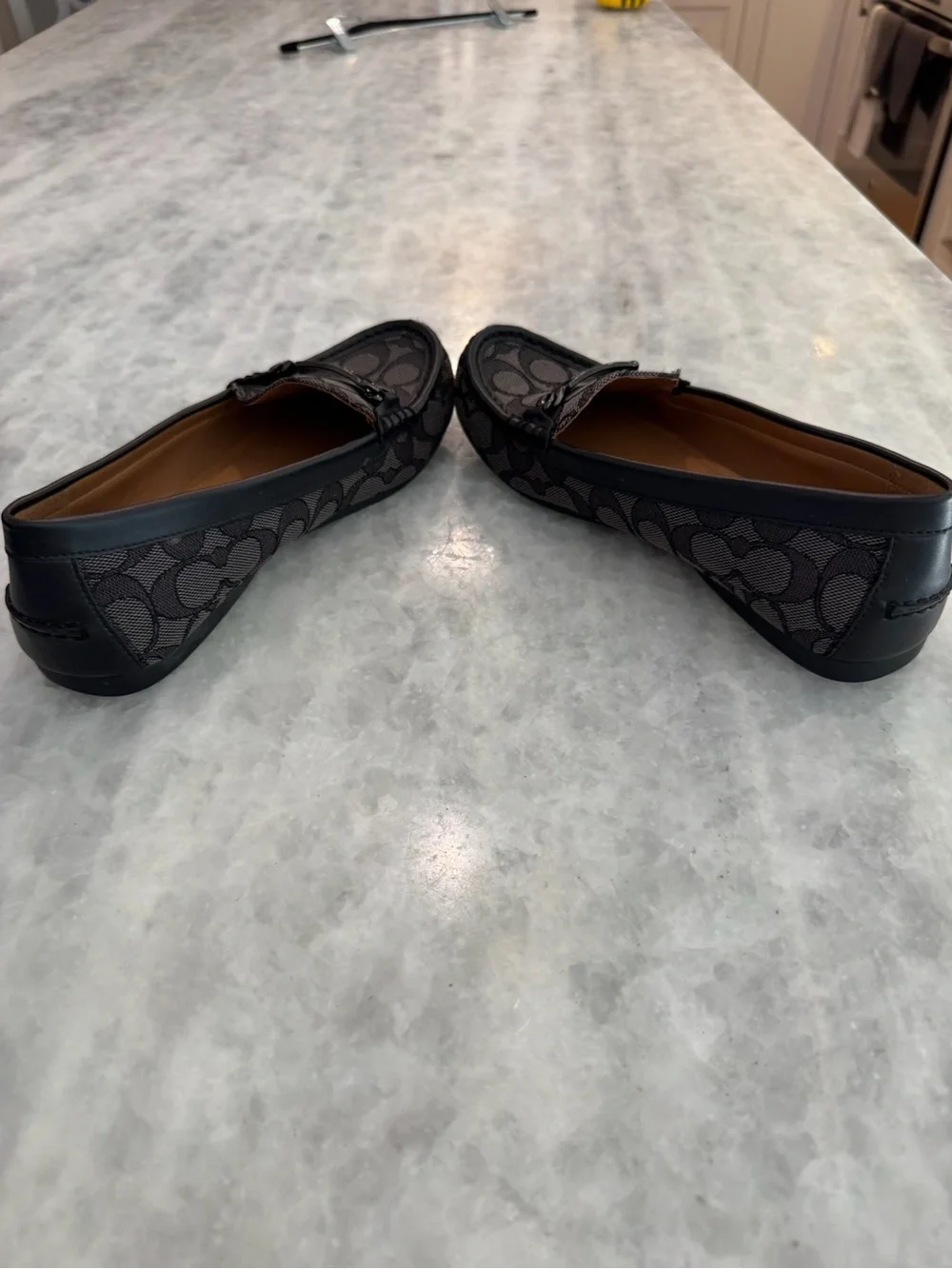 Coach Brown Signature C Gunmetal Chain-Trim Loafers